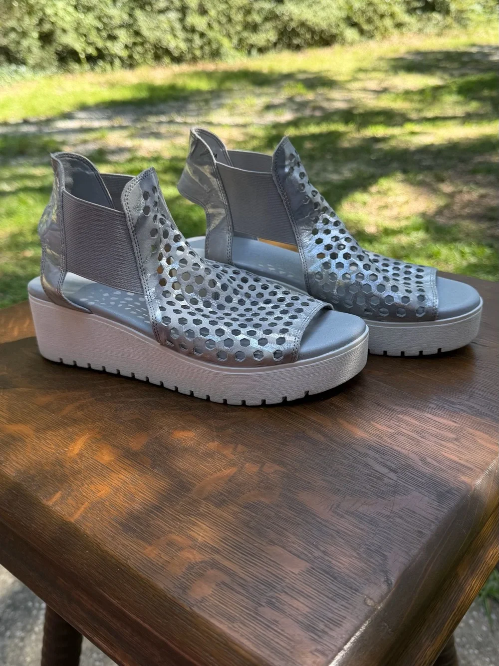 Silent D Women's Silver Perforated Platform Sandal